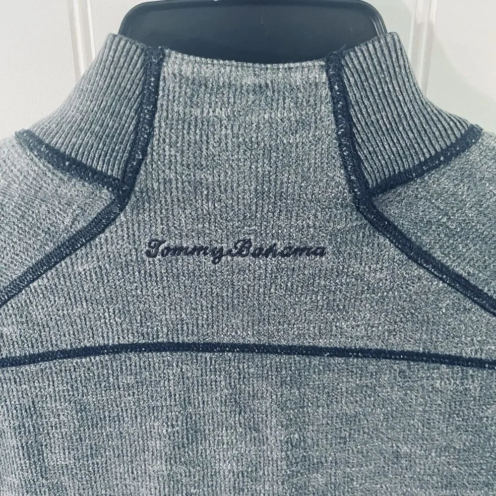 Tommy Bahama Men’s Long Sleeve 1/4 Zip Polo Shirt Reverse Dk Gray/ Lite Gray Lg